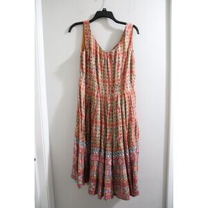 Gypsy Rose Smocked Bodice Midi Dress Boho Geometric Print Cotton Size L